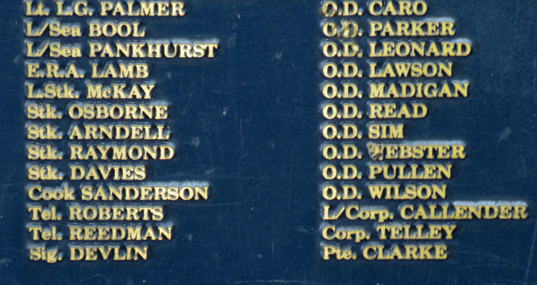 some names on the HMAS Armidale memorial