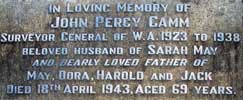 Headstone of John Percy Camm at Karrakatta